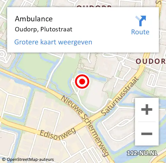 Locatie op kaart van de 112 melding: Ambulance Oudorp, Plutostraat op 5 augustus 2014 12:23