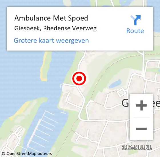 Locatie op kaart van de 112 melding: Ambulance Met Spoed Naar Giesbeek, Rhedense Veerweg op 18 november 2022 12:14