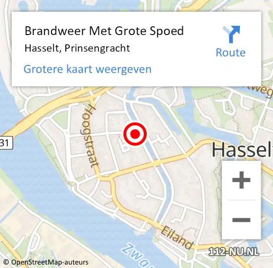 Locatie op kaart van de 112 melding: Brandweer Met Grote Spoed Naar Hasselt, Prinsengracht op 18 november 2022 12:21