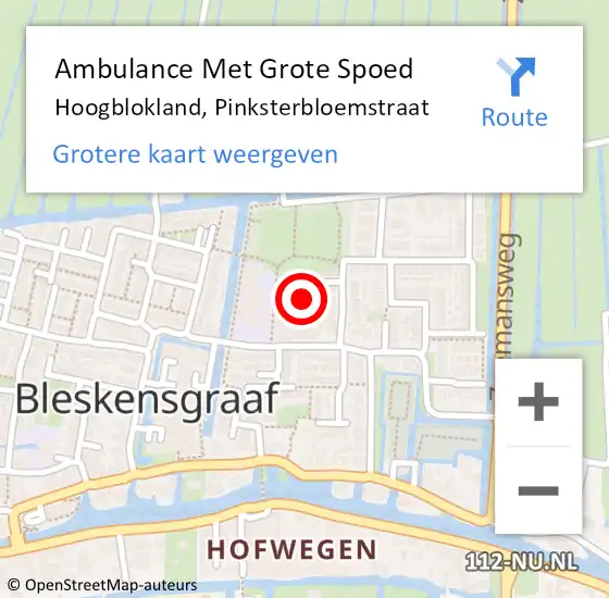 Locatie op kaart van de 112 melding: Ambulance Met Grote Spoed Naar Hoogblokland, Pinksterbloemstraat op 18 november 2022 12:21