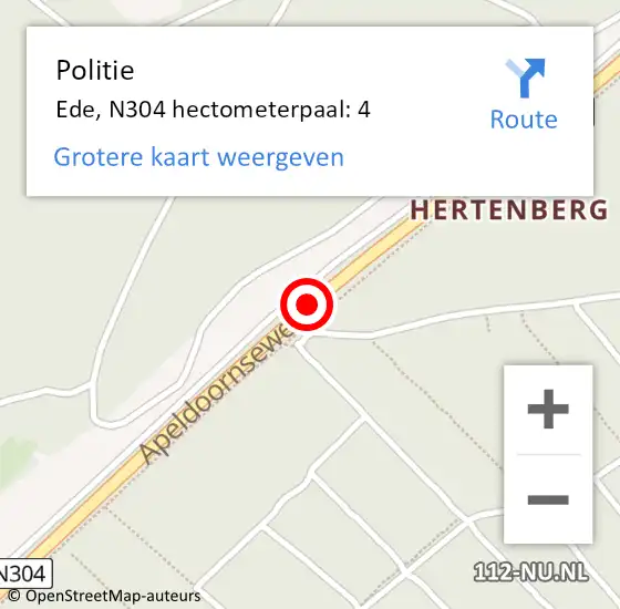 Locatie op kaart van de 112 melding: Politie Ede, N304 hectometerpaal: 4 op 18 november 2022 12:31