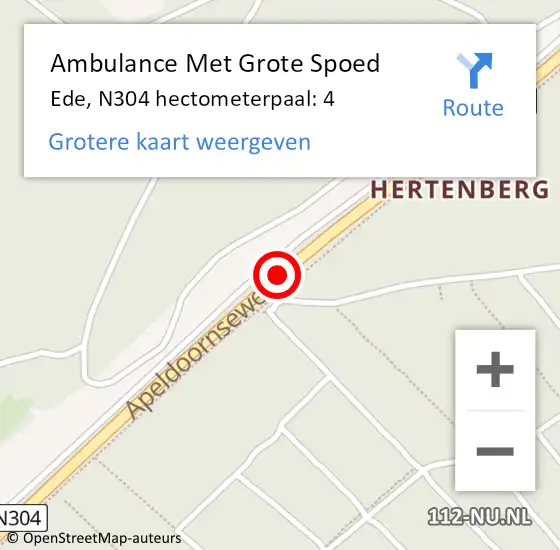Locatie op kaart van de 112 melding: Ambulance Met Grote Spoed Naar Ede, N304 hectometerpaal: 4 op 18 november 2022 12:31