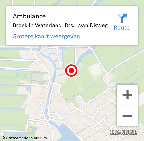 Locatie op kaart van de 112 melding: Ambulance Broek in Waterland, Drs. J.van Disweg op 18 november 2022 12:31