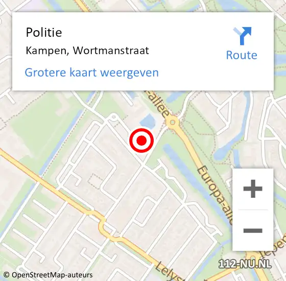 Locatie op kaart van de 112 melding: Politie Kampen, Wortmanstraat op 18 november 2022 12:32