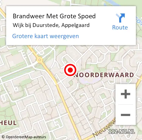 Locatie op kaart van de 112 melding: Brandweer Met Grote Spoed Naar Wijk bij Duurstede, Appelgaard op 18 november 2022 12:34