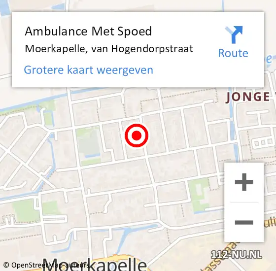 Locatie op kaart van de 112 melding: Ambulance Met Spoed Naar Moerkapelle, van Hogendorpstraat op 18 november 2022 13:05