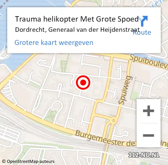 Locatie op kaart van de 112 melding: Trauma helikopter Met Grote Spoed Naar Dordrecht, Generaal van der Heijdenstraat op 18 november 2022 14:02