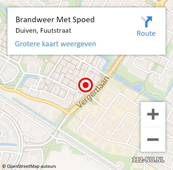 Locatie op kaart van de 112 melding: Brandweer Met Spoed Naar Duiven, Fuutstraat op 18 november 2022 14:11