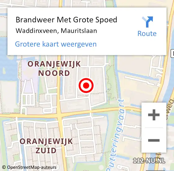 Locatie op kaart van de 112 melding: Brandweer Met Grote Spoed Naar Waddinxveen, Mauritslaan op 18 november 2022 14:31