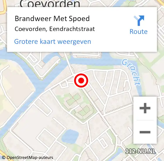 Locatie op kaart van de 112 melding: Brandweer Met Spoed Naar Coevorden, Eendrachtstraat op 18 november 2022 14:35
