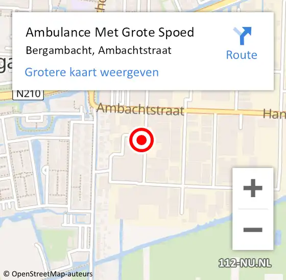Locatie op kaart van de 112 melding: Ambulance Met Grote Spoed Naar Bergambacht, Ambachtstraat op 18 november 2022 14:50