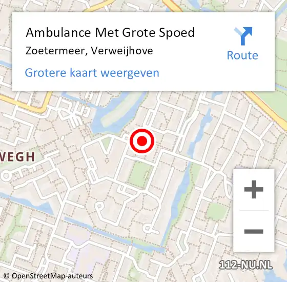 Locatie op kaart van de 112 melding: Ambulance Met Grote Spoed Naar Zoetermeer, Verweijhove op 18 november 2022 14:59