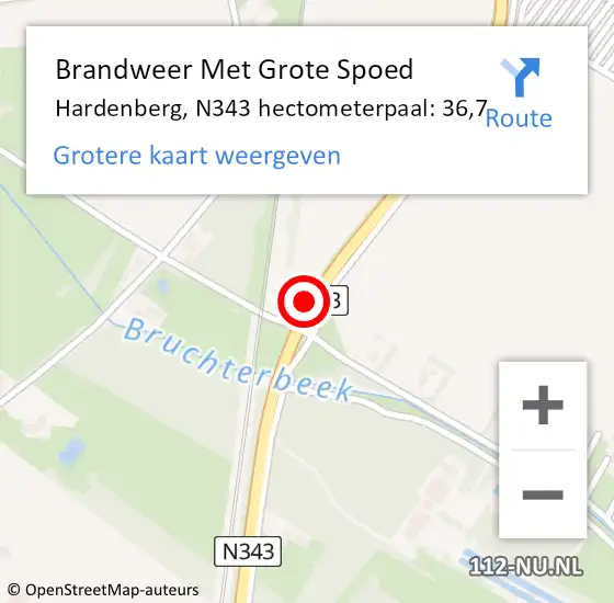 Locatie op kaart van de 112 melding: Brandweer Met Grote Spoed Naar Hardenberg, N343 hectometerpaal: 36,7 op 18 november 2022 15:02