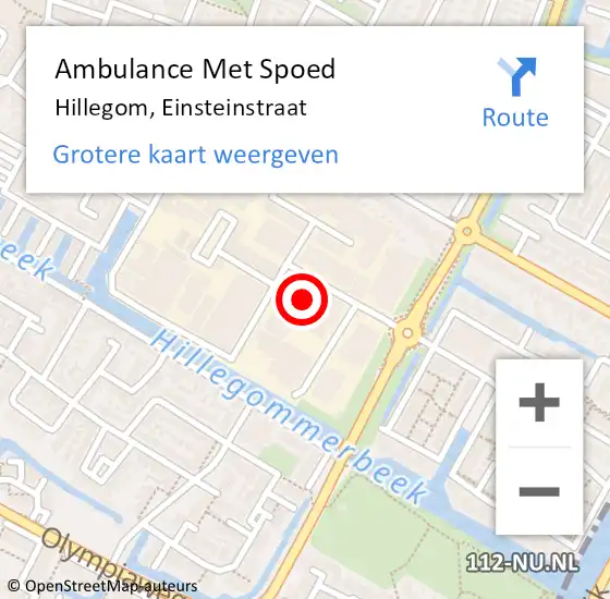 Locatie op kaart van de 112 melding: Ambulance Met Spoed Naar Hillegom, Einsteinstraat op 18 november 2022 15:31