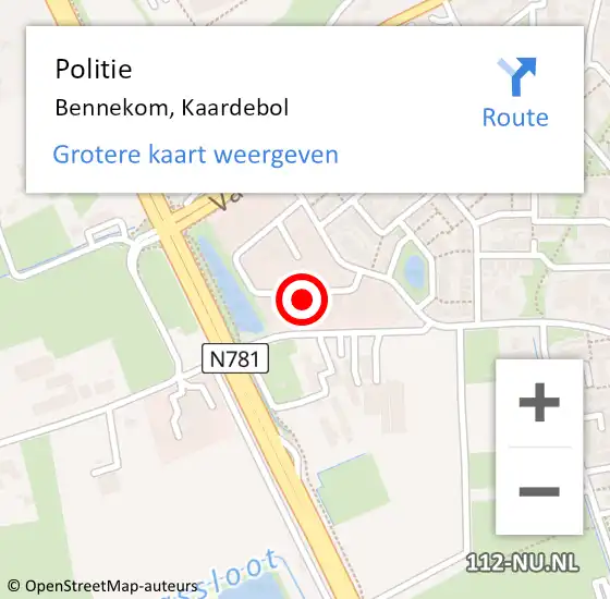 Locatie op kaart van de 112 melding: Politie Bennekom, Kaardebol op 18 november 2022 15:32