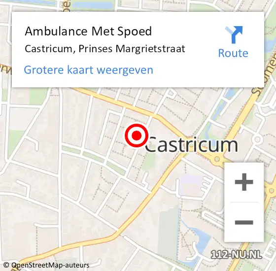 Locatie op kaart van de 112 melding: Ambulance Met Spoed Naar Castricum, Prinses Margrietstraat op 18 november 2022 15:47