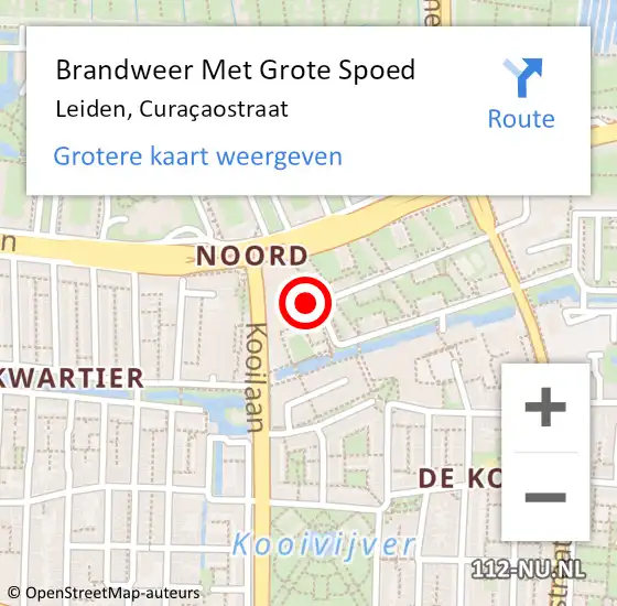 Locatie op kaart van de 112 melding: Brandweer Met Grote Spoed Naar Leiden, Curaçaostraat op 18 november 2022 15:51
