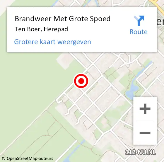 Locatie op kaart van de 112 melding: Brandweer Met Grote Spoed Naar Ten Boer, Herepad op 18 november 2022 16:05