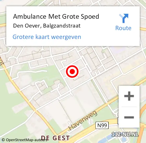 Locatie op kaart van de 112 melding: Ambulance Met Grote Spoed Naar Den Oever, Balgzandstraat op 18 november 2022 16:06