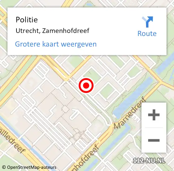 Locatie op kaart van de 112 melding: Politie Utrecht, Zamenhofdreef op 18 november 2022 16:13