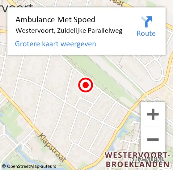 Locatie op kaart van de 112 melding: Ambulance Met Spoed Naar Westervoort, Zuidelijke Parallelweg op 18 november 2022 16:24