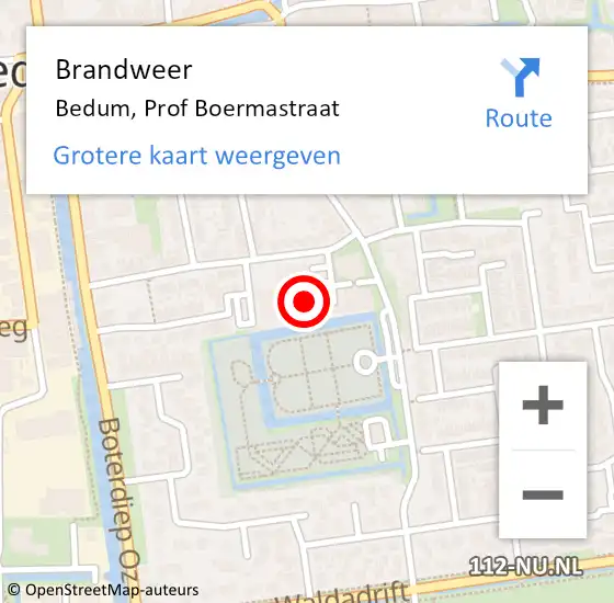 Locatie op kaart van de 112 melding: Brandweer Bedum, Prof Boermastraat op 18 november 2022 16:30