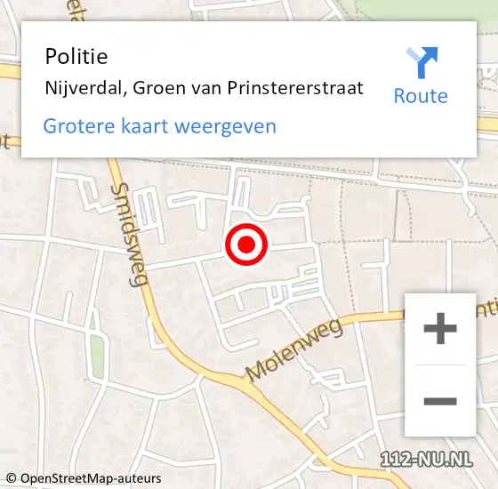 Locatie op kaart van de 112 melding: Politie Nijverdal, Groen van Prinstererstraat op 18 november 2022 17:09