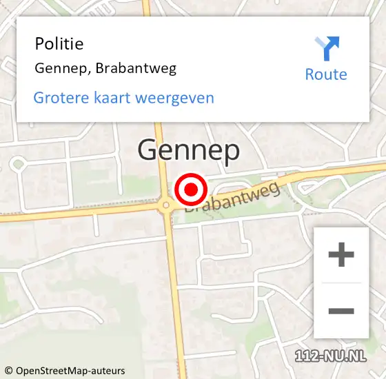 Locatie op kaart van de 112 melding: Politie Gennep, Brabantweg op 18 november 2022 17:16