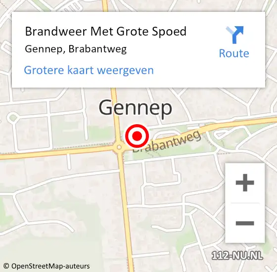 Locatie op kaart van de 112 melding: Brandweer Met Grote Spoed Naar Gennep, Brabantweg op 18 november 2022 17:16