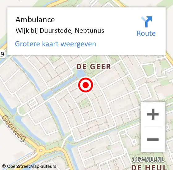 Locatie op kaart van de 112 melding: Ambulance Wijk bij Duurstede, Neptunus op 5 september 2013 22:15