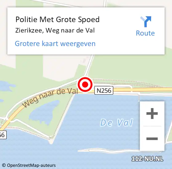 Locatie op kaart van de 112 melding: Politie Met Grote Spoed Naar Zierikzee, Weg naar de Val op 18 november 2022 17:28