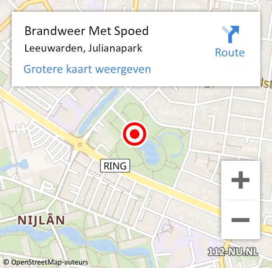 Locatie op kaart van de 112 melding: Brandweer Met Spoed Naar Leeuwarden, Julianapark op 18 november 2022 17:33