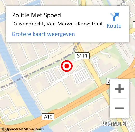 Locatie op kaart van de 112 melding: Politie Met Spoed Naar Duivendrecht, Van Marwijk Kooystraat op 18 november 2022 17:45