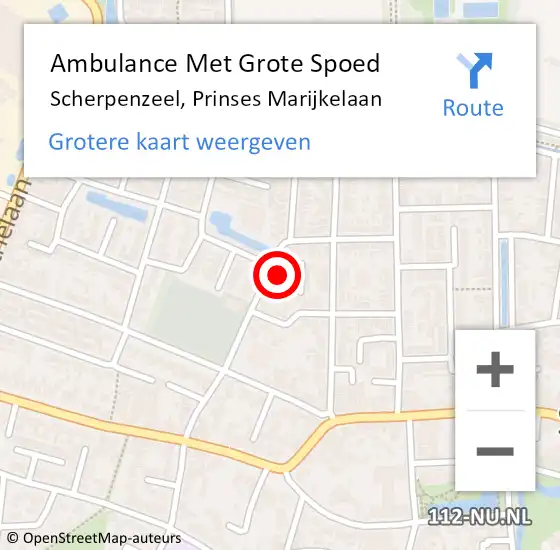 Locatie op kaart van de 112 melding: Ambulance Met Grote Spoed Naar Scherpenzeel, Prinses Marijkelaan op 18 november 2022 18:14