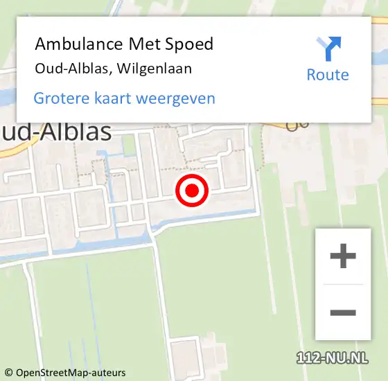 Locatie op kaart van de 112 melding: Ambulance Met Spoed Naar Oud-Alblas, Wilgenlaan op 18 november 2022 18:18