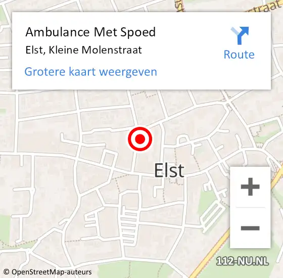 Locatie op kaart van de 112 melding: Ambulance Met Spoed Naar Elst, Kleine Molenstraat op 18 november 2022 18:37
