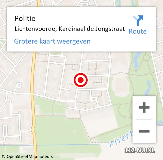 Locatie op kaart van de 112 melding: Politie Lichtenvoorde, Kardinaal de Jongstraat op 18 november 2022 18:44