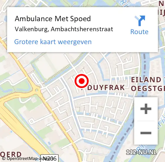 Locatie op kaart van de 112 melding: Ambulance Met Spoed Naar Valkenburg, Ambachtsherenstraat op 18 november 2022 19:06