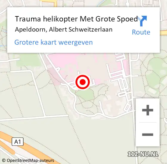 Locatie op kaart van de 112 melding: Trauma helikopter Met Grote Spoed Naar Apeldoorn, Albert Schweitzerlaan op 18 november 2022 19:20