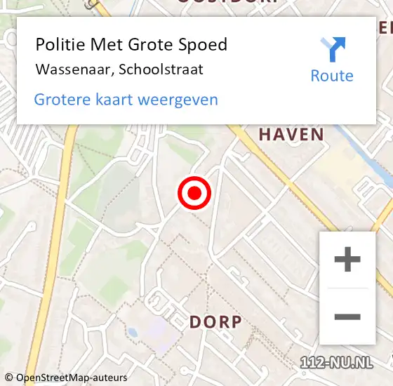 Locatie op kaart van de 112 melding: Politie Met Grote Spoed Naar Wassenaar, Schoolstraat op 18 november 2022 19:28