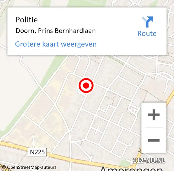 Locatie op kaart van de 112 melding: Politie Doorn, Prins Bernhardlaan op 18 november 2022 19:58