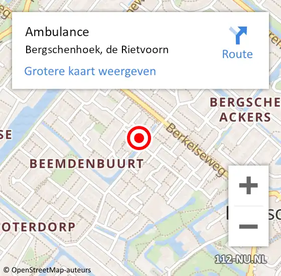 Locatie op kaart van de 112 melding: Ambulance Bergschenhoek, de Rietvoorn op 5 augustus 2014 13:09