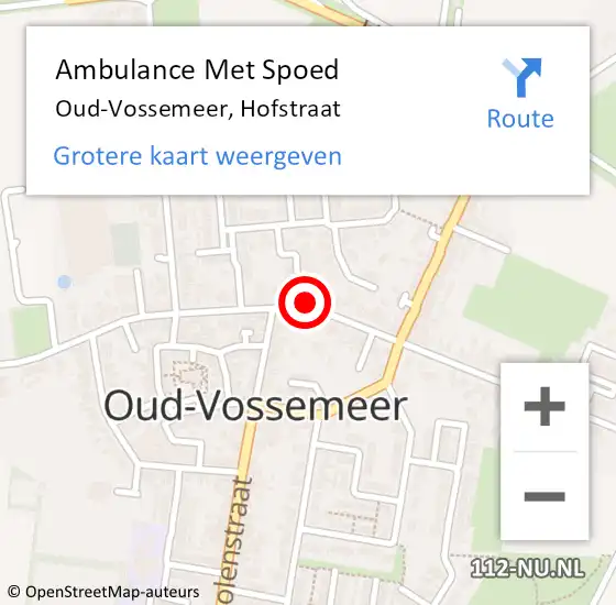 Locatie op kaart van de 112 melding: Ambulance Met Spoed Naar Oud-Vossemeer, Hofstraat op 5 augustus 2014 13:11