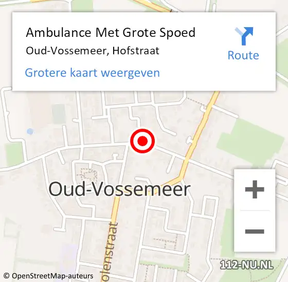 Locatie op kaart van de 112 melding: Ambulance Met Grote Spoed Naar Oud-Vossemeer, Hofstraat op 5 augustus 2014 13:12