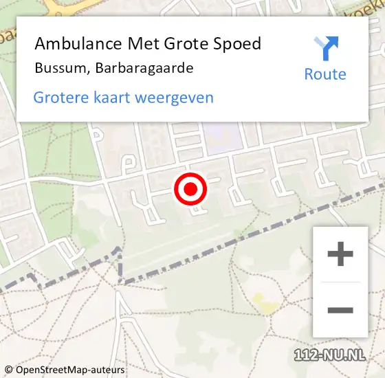 Locatie op kaart van de 112 melding: Ambulance Met Grote Spoed Naar Bussum, Barbaragaarde op 5 augustus 2014 13:14