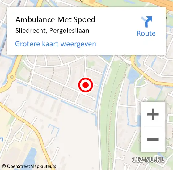 Locatie op kaart van de 112 melding: Ambulance Met Spoed Naar Sliedrecht, Pergolesilaan op 18 november 2022 21:27