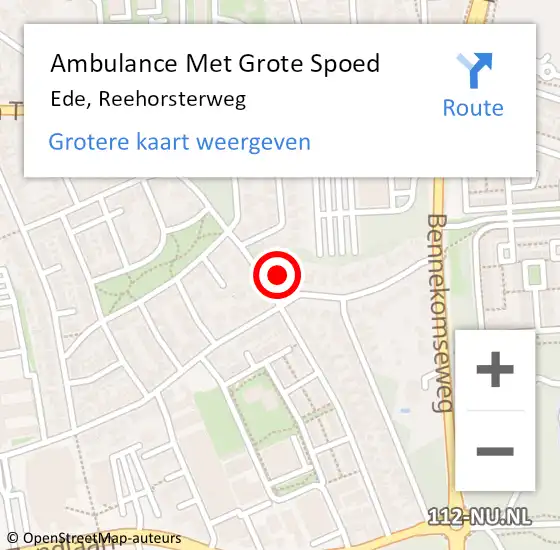 Locatie op kaart van de 112 melding: Ambulance Met Grote Spoed Naar Ede, Reehorsterweg op 18 november 2022 21:33