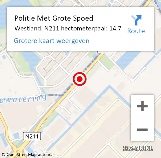 Locatie op kaart van de 112 melding: Politie Met Grote Spoed Naar Westland, N211 hectometerpaal: 14,7 op 18 november 2022 22:14