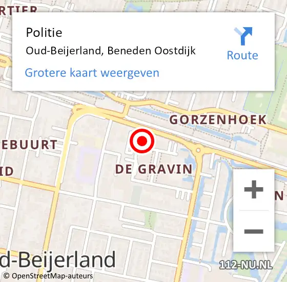 Locatie op kaart van de 112 melding: Politie Oud-Beijerland, Beneden Oostdijk op 18 november 2022 22:18