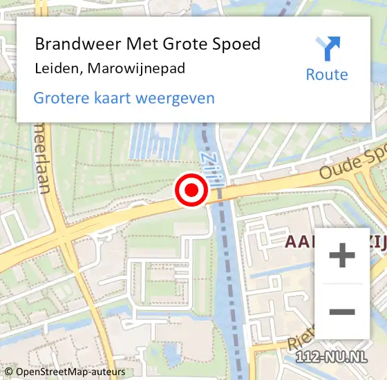 Locatie op kaart van de 112 melding: Brandweer Met Grote Spoed Naar Leiden, Marowijnepad op 18 november 2022 22:21